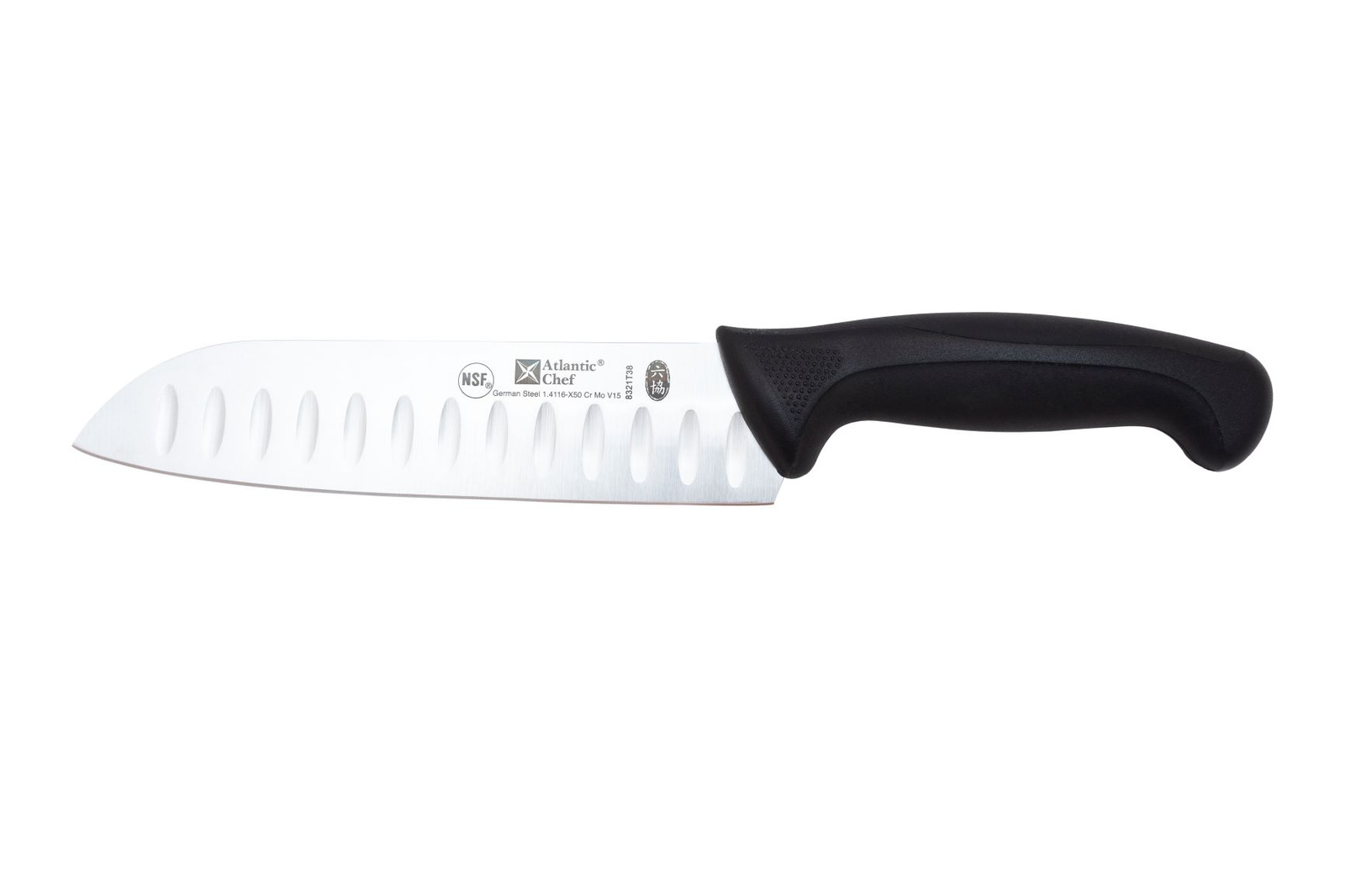 8321T38 Нож кухонный поварской "Santoku", L=18см., лезвие- нерж.сталь,ручка- пластик,цвет черный, At
